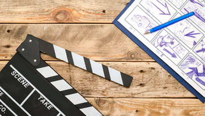 video production storyboard and clapper