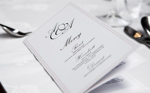 When the food has been selected create the food and beverage menus for your wedding